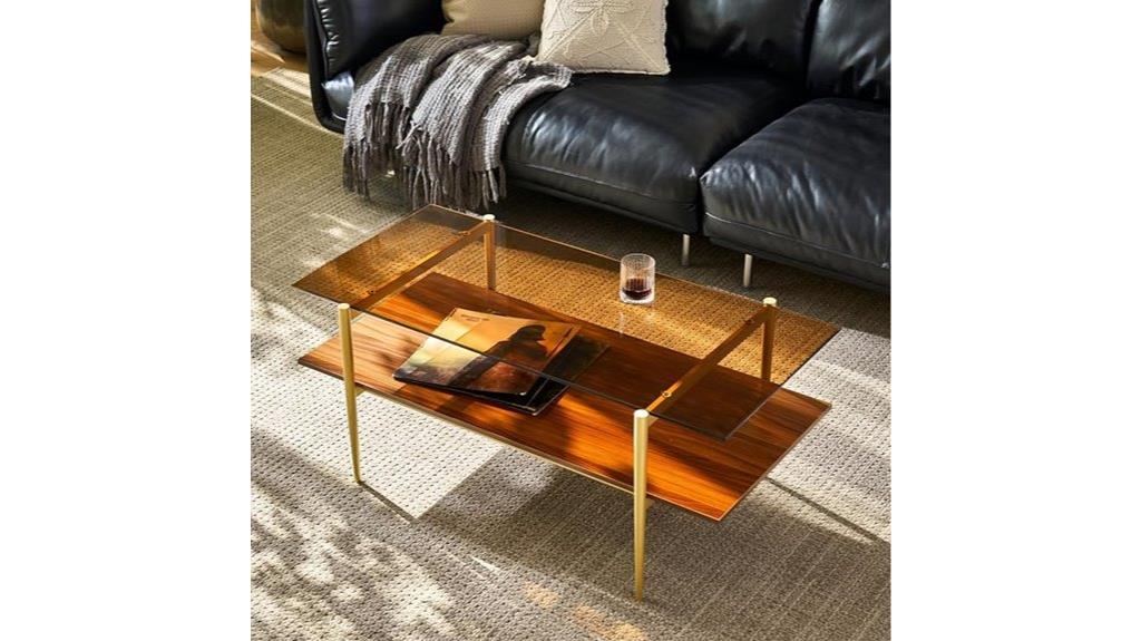 double layer glass coffee table