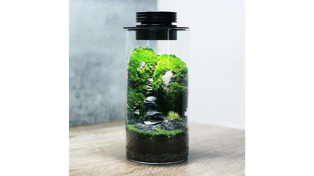 glass terrarium with grow light