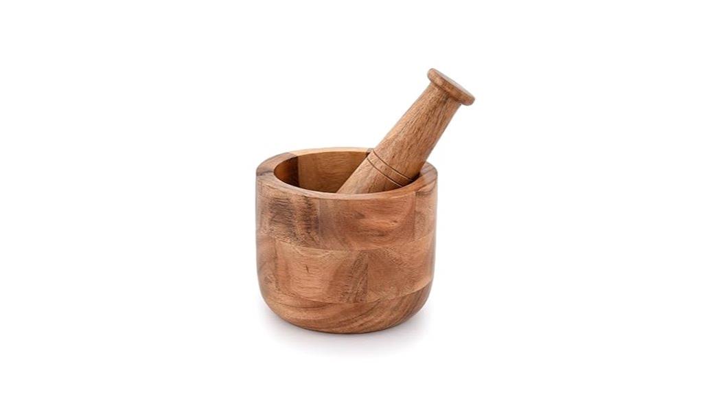 handcrafted acacia wood mortar