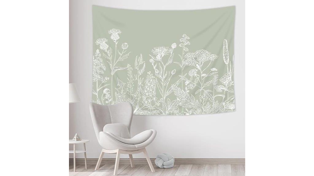 sage green floral tapestry