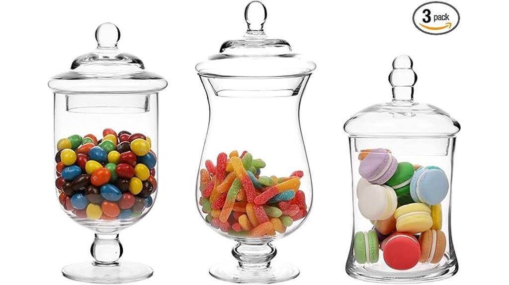 set of three clear jars