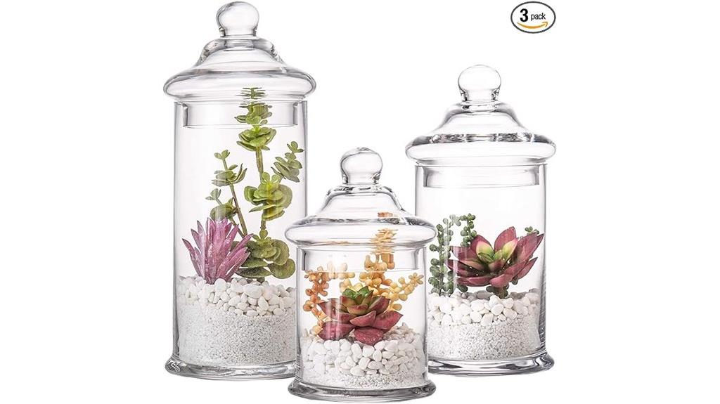 three clear glass jars