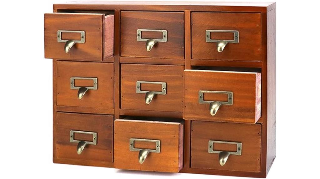 wooden vintage nine drawer organizer