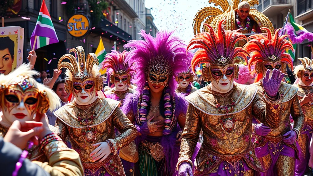 colorful costumes and parades