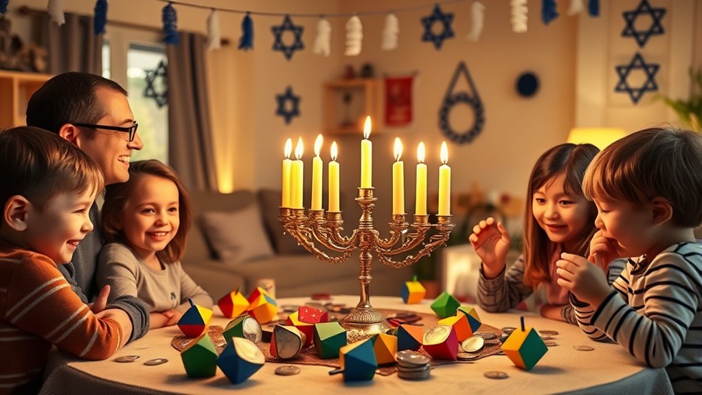 lighting candles spinning dreidel